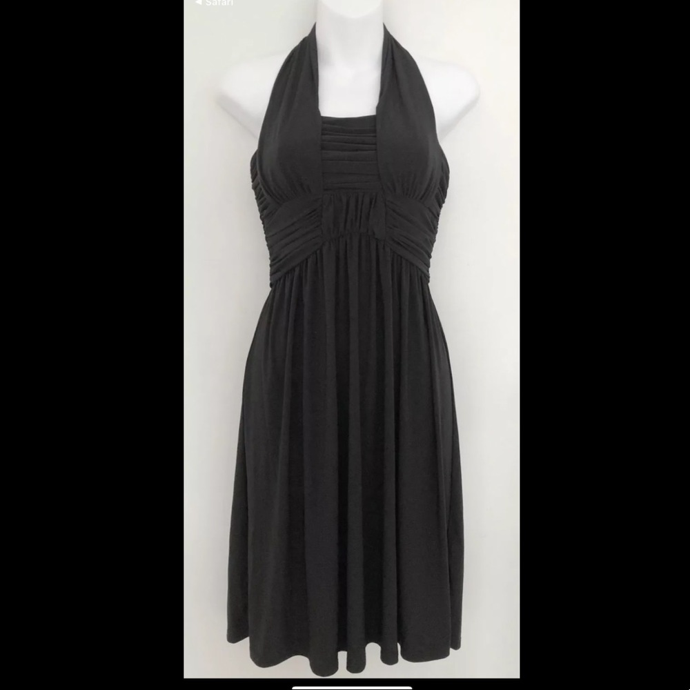 MAX and CLEO Women Halter Dress Size 8 Little Black Cocktail Stretch Ruched Top